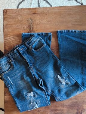 Hudson Jeans Girl's Dark Blue Flare Jeans with Distressed Accent